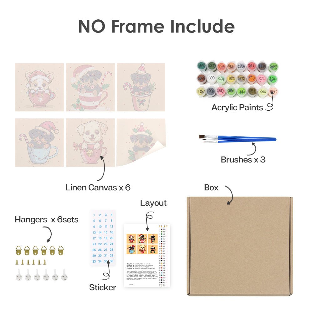 Holiday Puppy Cheer - Mini Paint by Numbers Kit (6 Pieces)