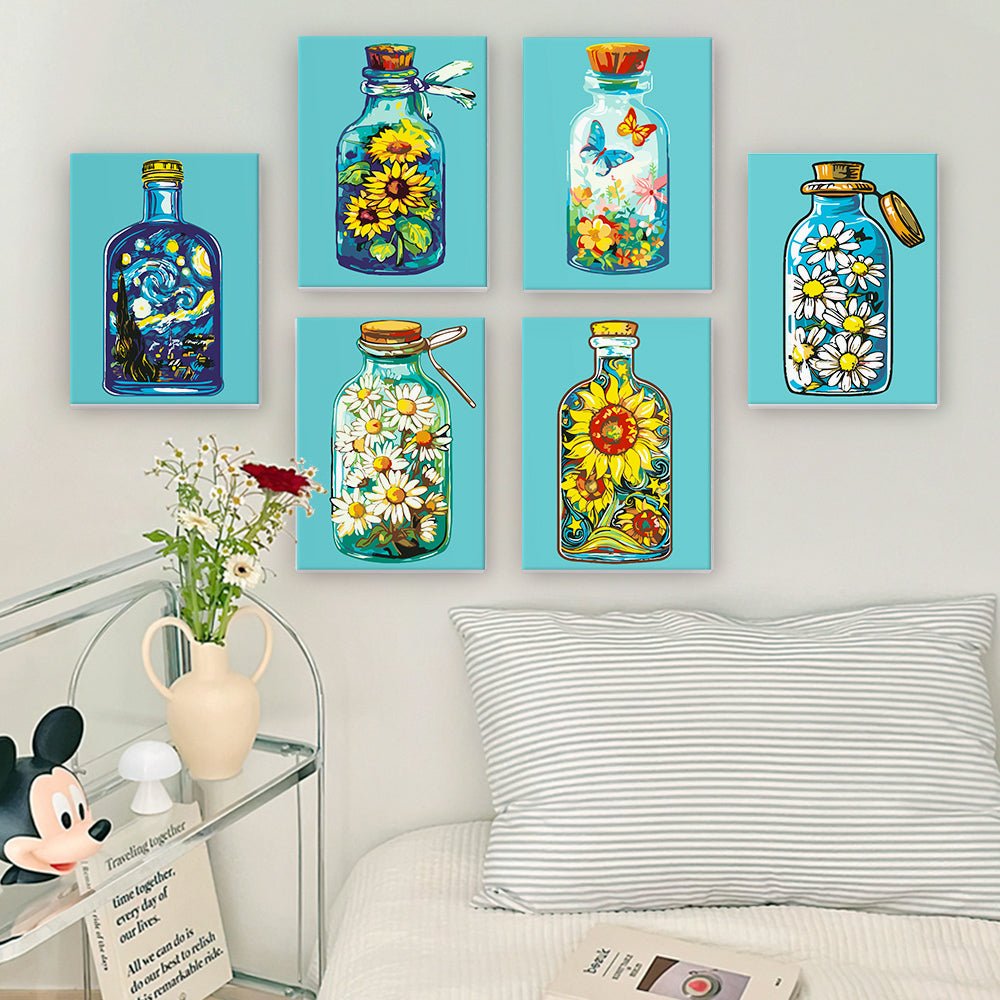 Captured Blooms in Glass - Mini Paint by Numbers Kit (6 Pieces) paint by numbers kit
