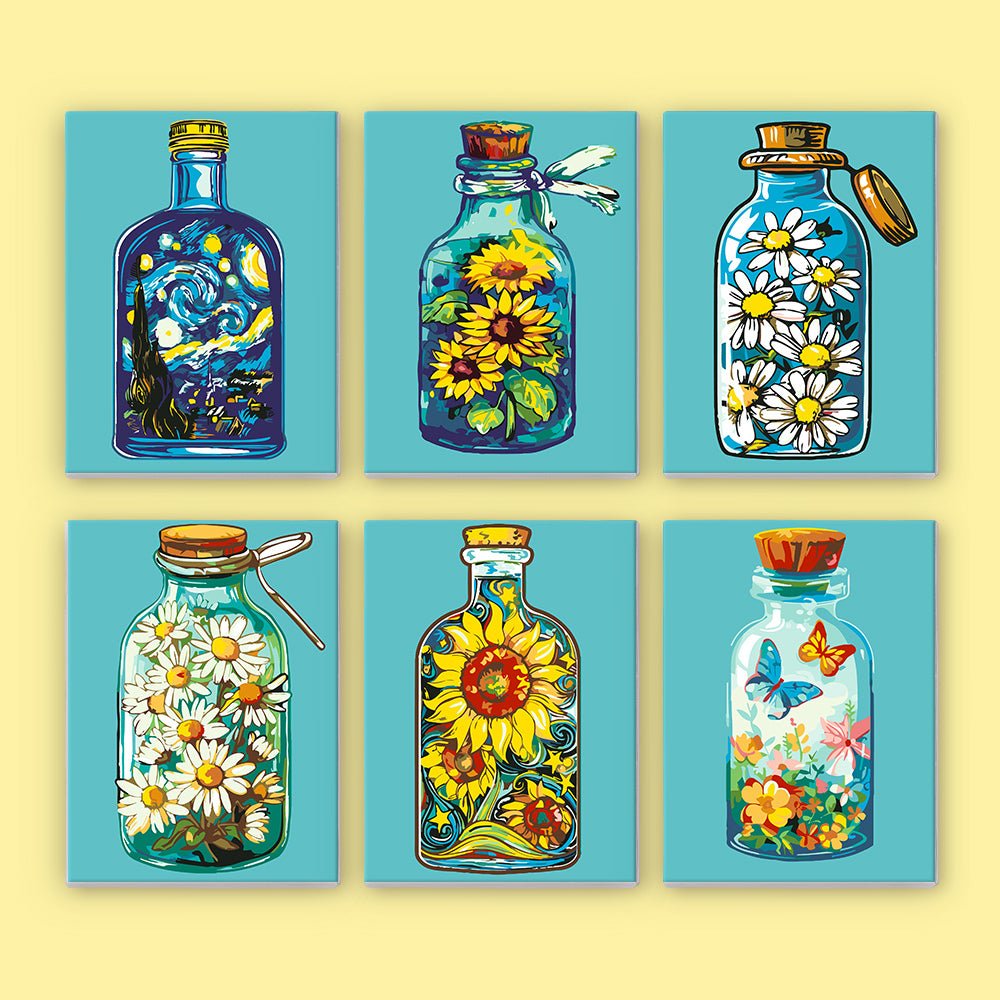 Captured Blooms in Glass - Mini Paint by Numbers Kit (6 Pieces) paint by numbers kit