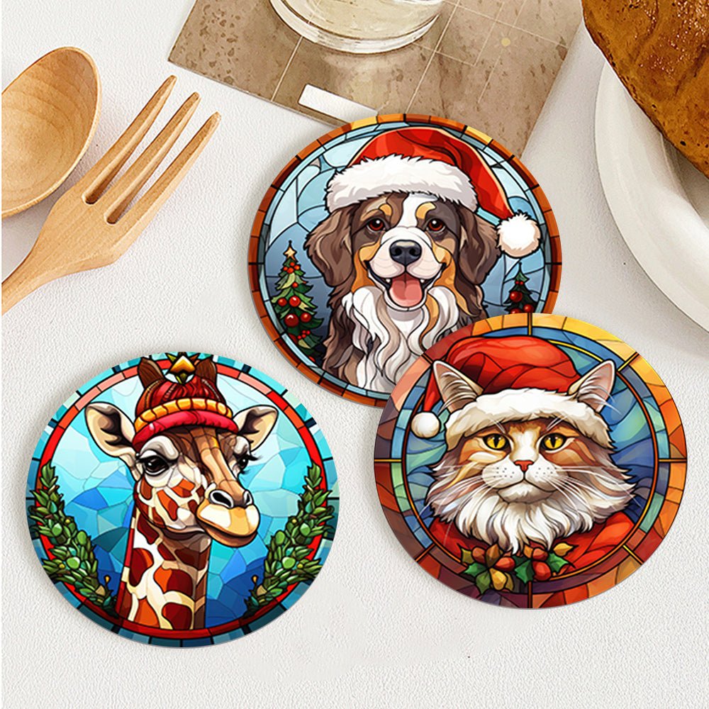 Festive Animal Friends - Coasters Paint by Numbers Kit (6 Pieces) paint by numbers kit