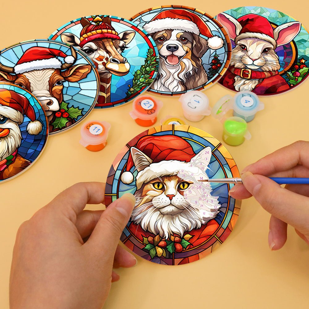Festive Animal Friends - Coasters Paint by Numbers Kit (6 Pieces) paint by numbers kit