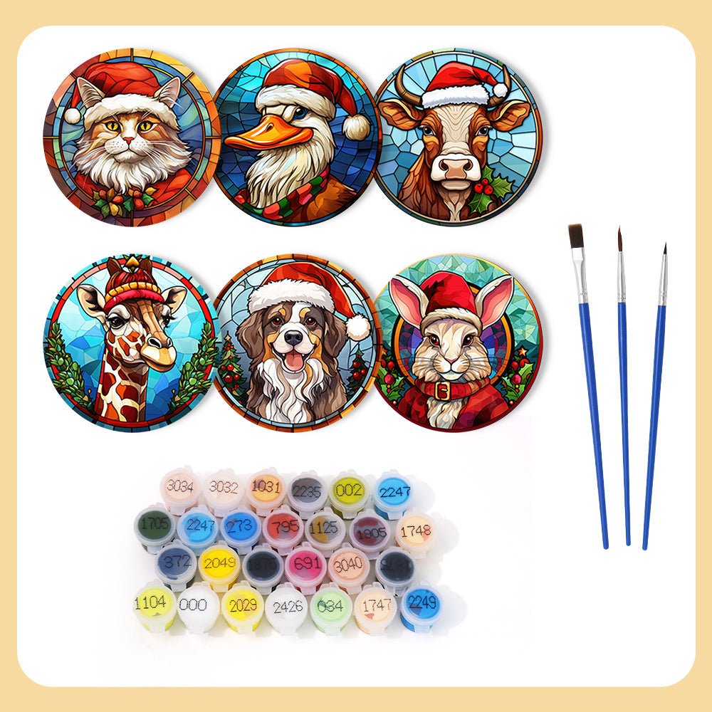 Festive Animal Friends - Coasters Paint by Numbers Kit (6 Pieces) paint by numbers kit
