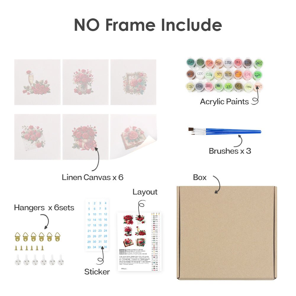 Love Letters & Red Roses - Mini Paint by Numbers Kit (6 Pieces)