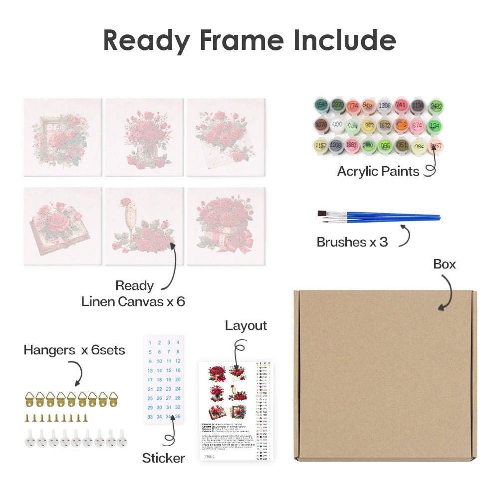 Love Letters & Red Roses - Mini Paint by Numbers Kit (6 Pieces)