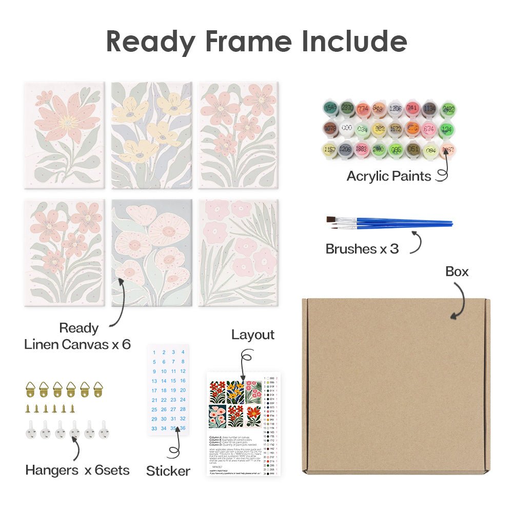 Golden Garden Reverie - Mini Paint by Numbers Kit (6 Piece paint by numbers kit