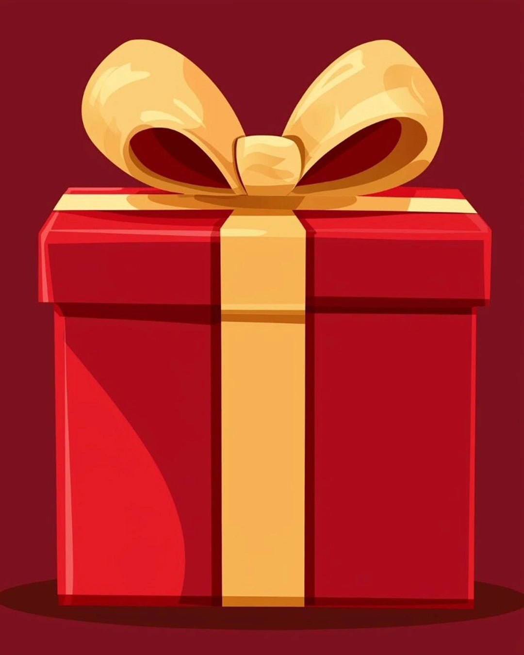 Raw landscape of A Thoughtful Gift paint by numbers kit showing simple gift box illustration by Tinta Canvas


