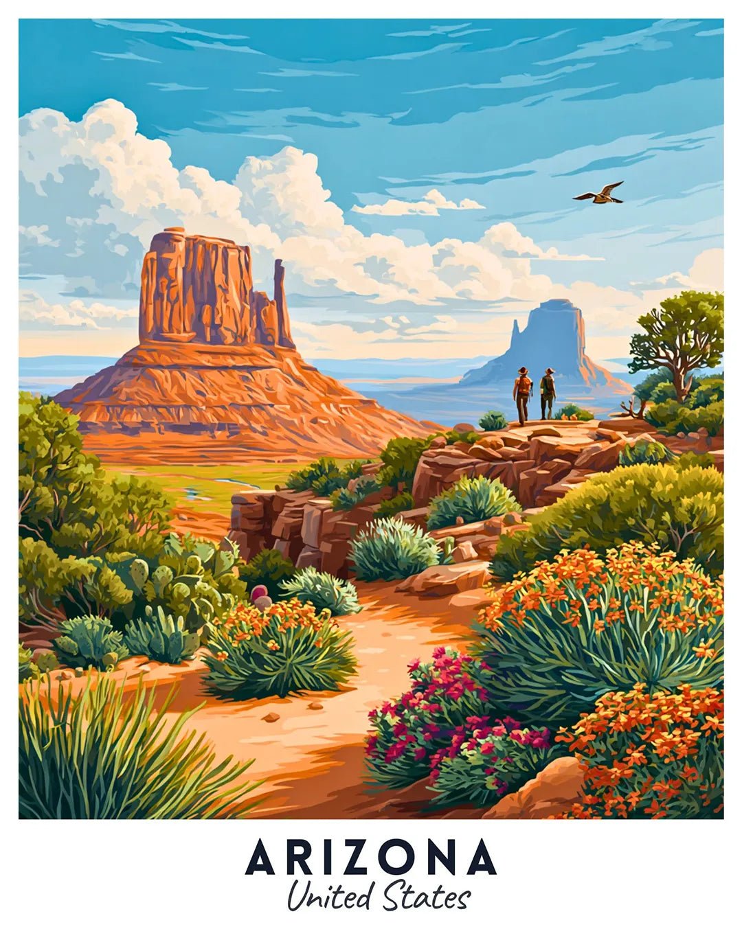 Arizona United States Travel Poster Paint by Numbers Kit featuring desert landscape, mesas, and colorful Southwest scenery