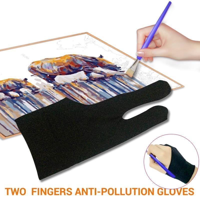Two-finger anti-pollution gloves with a person painting on a canvas.