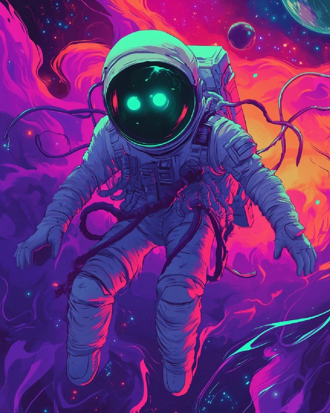 Astronaut in Neon Space paint by numbers kit
