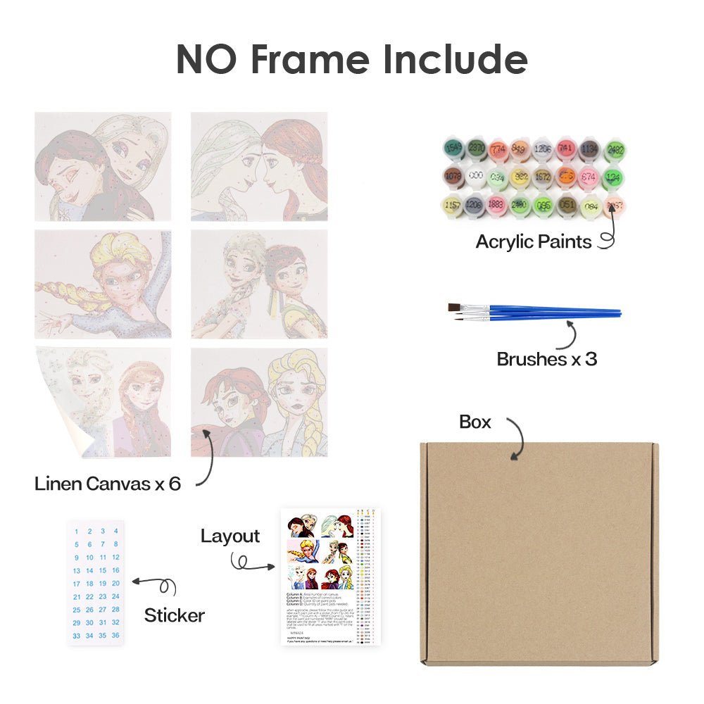 Snow Sisters Forever - Mini Paint by Numbers Kit (6 Pieces) paint by numbers kit