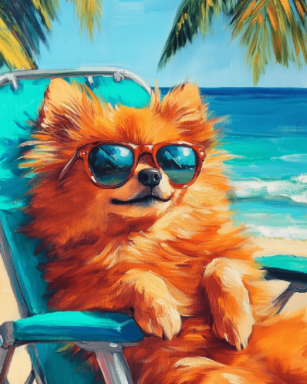 Summer animal paint by numbers kit canvas painting featuring a lounging dog by the ocean
