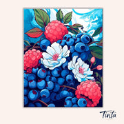 Clean artwork of Berry Bush paint by numbers kit featuring fresh berries, flowers, and bold natural colors