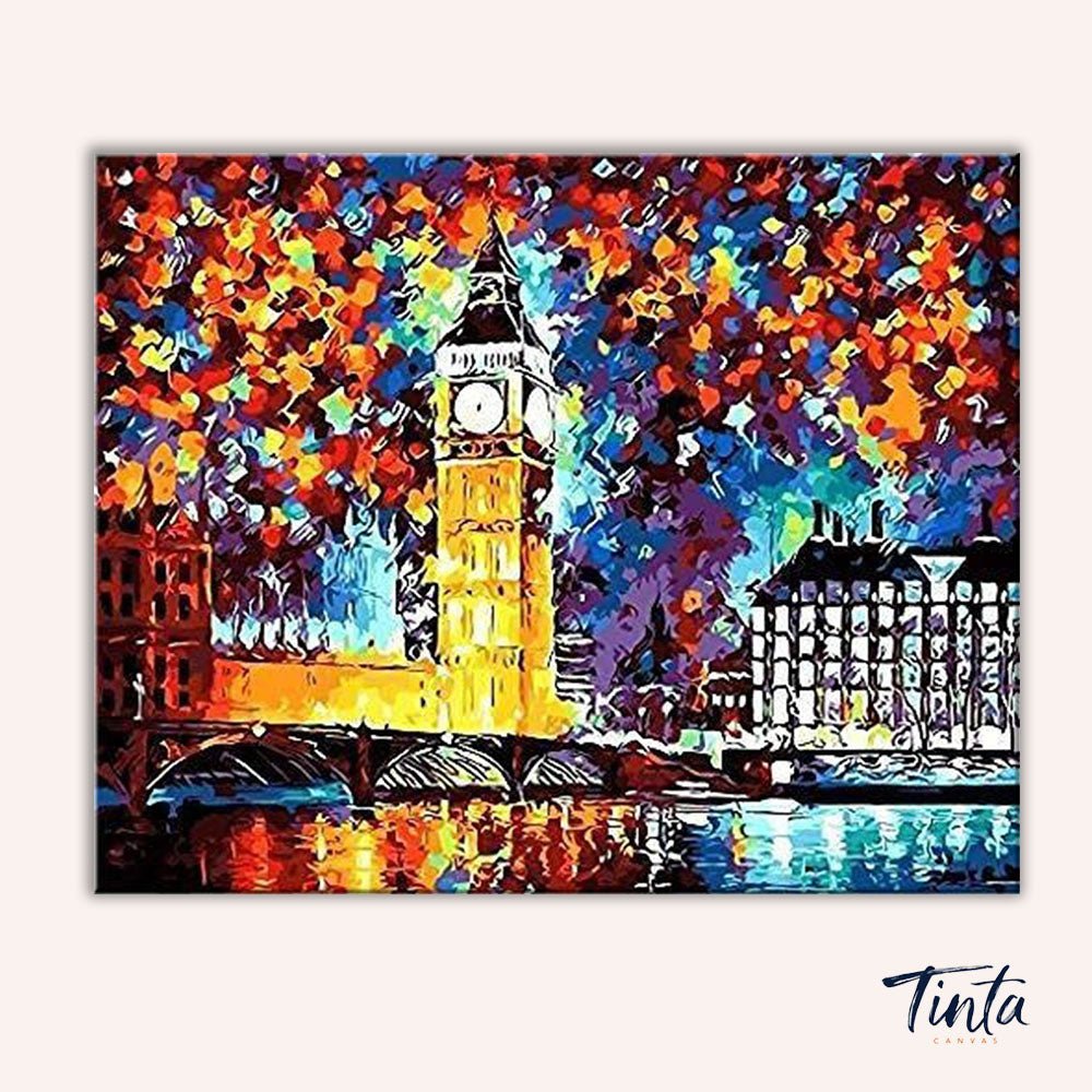 Clean artwork of Big Ben London paint by numbers kit showing bold skyline detail by Tinta Canvas
