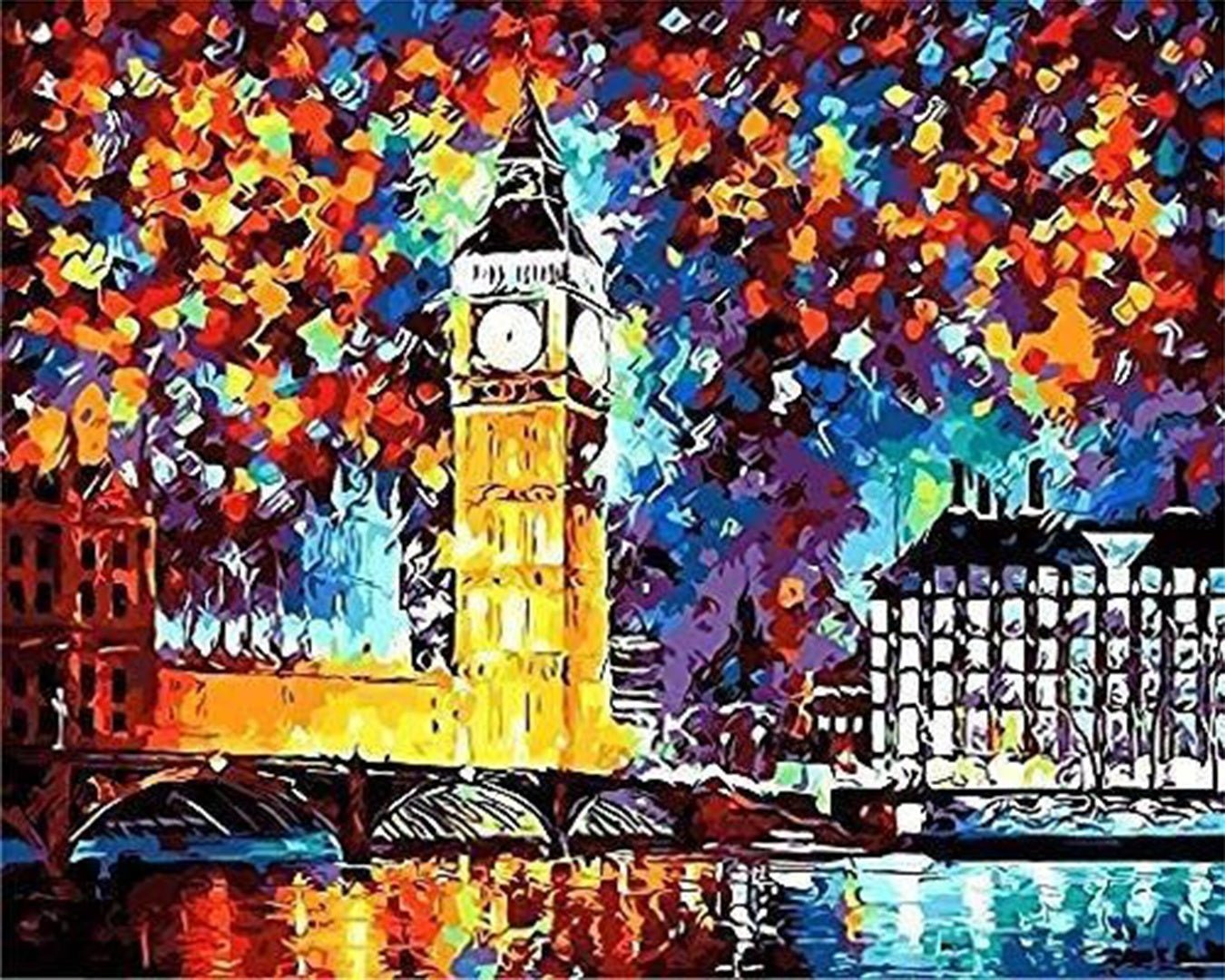 Raw landscape image of Big Ben London paint by numbers kit before framing by Tinta Canvas
