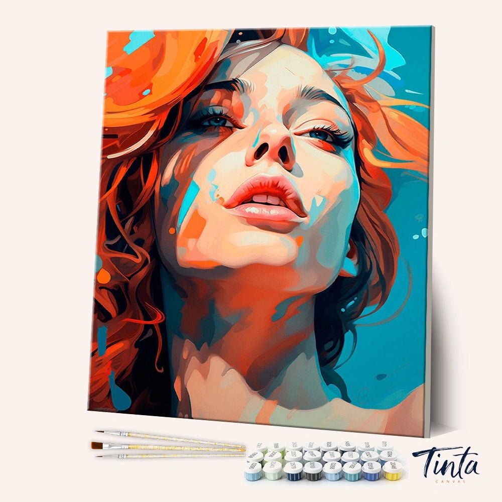 Blooming Star paint by numbers kit angled view showing colorful portrait with bold tones and expressive features