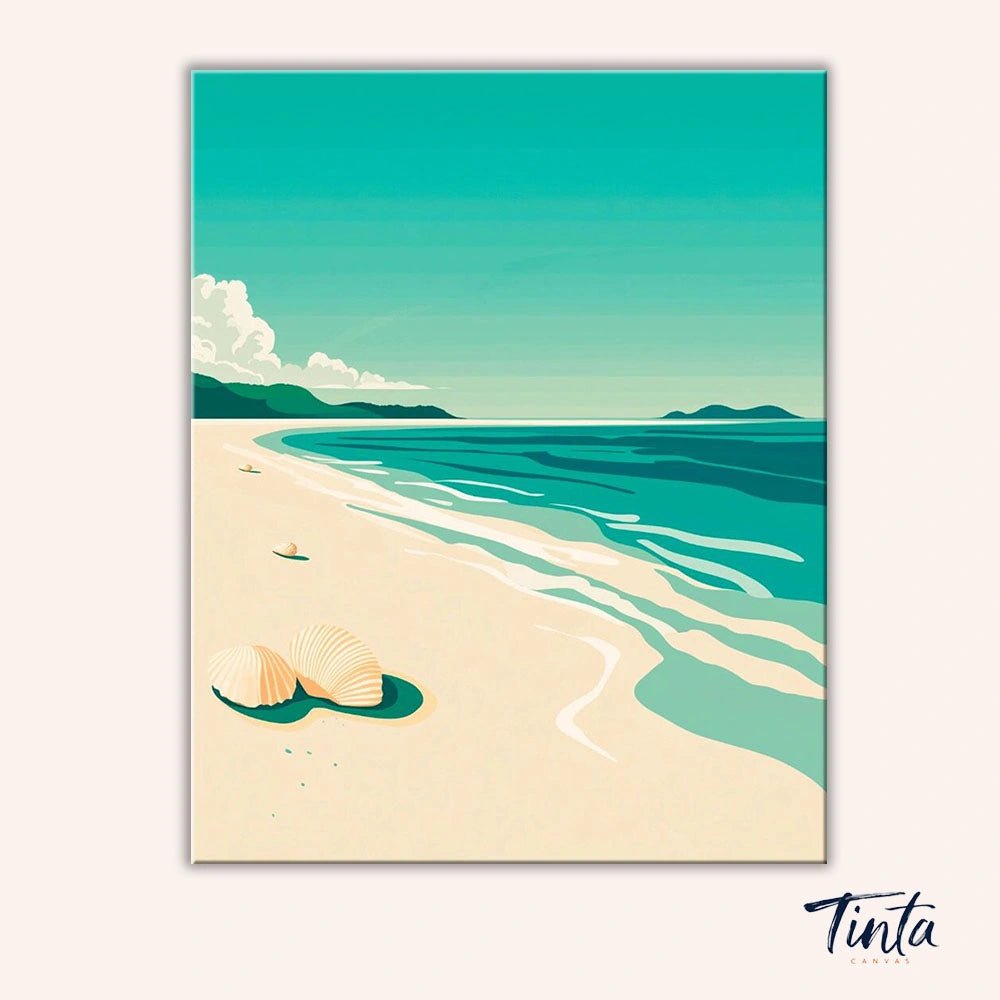 Clean artwork of Blue Shoreline paint by numbers kit featuring turquoise water, soft shore, and minimal beach scene