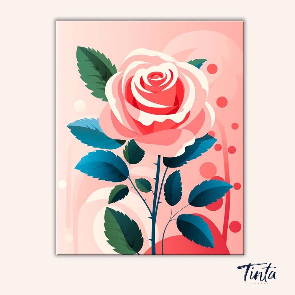Clean artwork of Blush Bloom Rose paint by numbers kit featuring minimal floral rose in blush tones