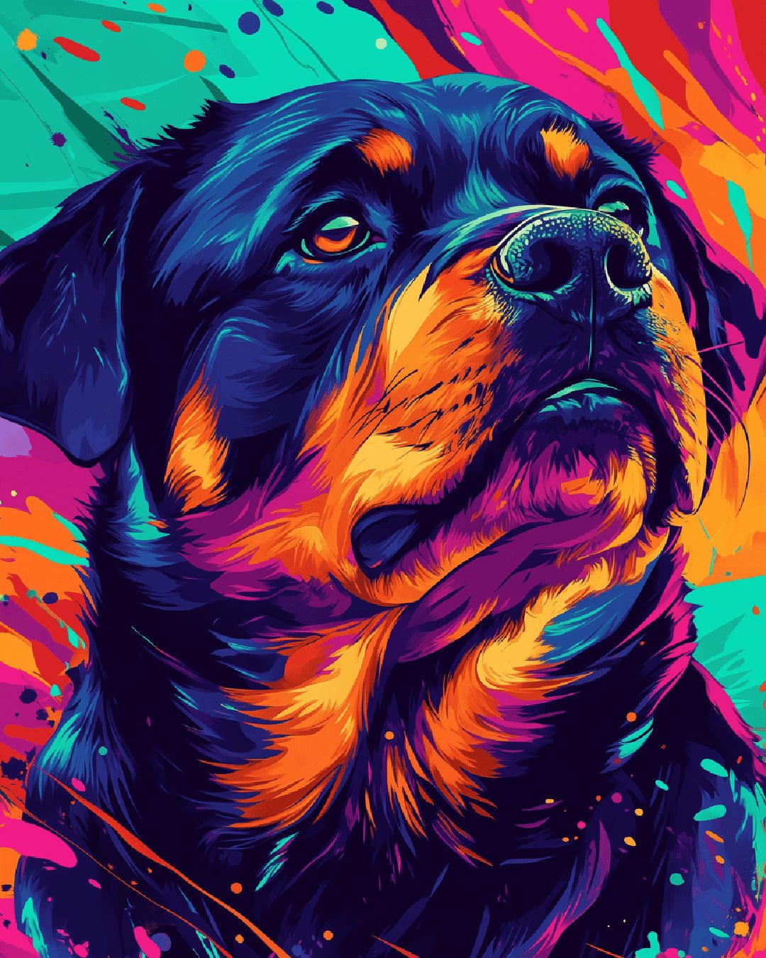 Bold Bark paint by numbers kit featuring a colorful dog portrait with bold neon tones