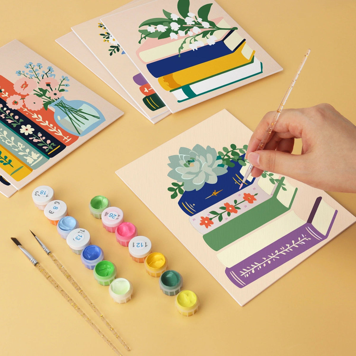 Books & Blooms - Mini Paint by Numbers (6 Pieces) paint by numbers kit