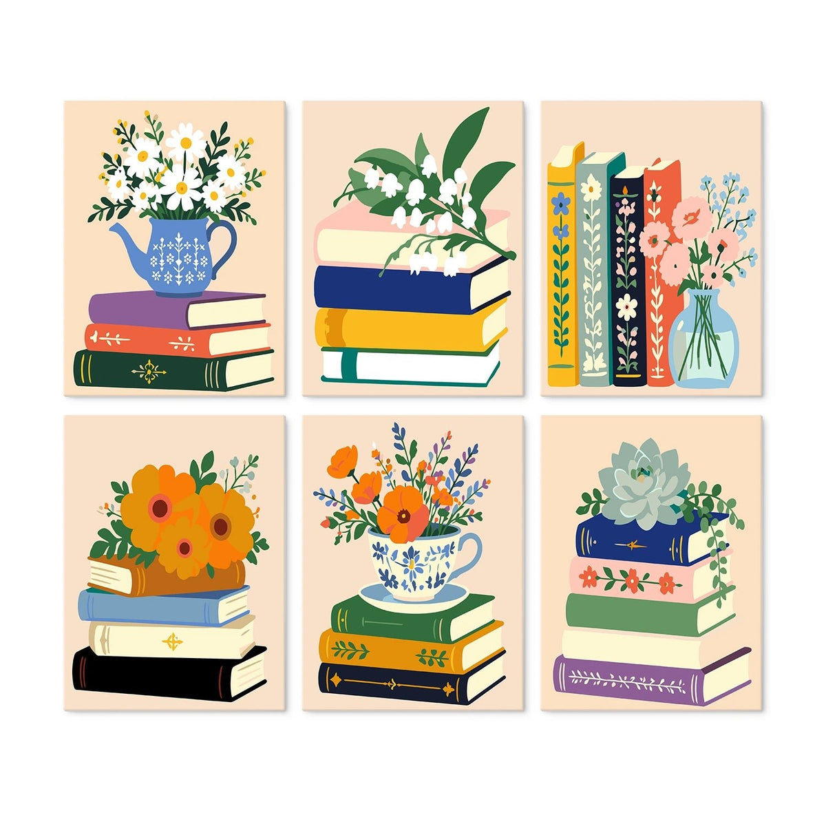 Books & Blooms - Mini Paint by Numbers (6 Pieces) paint by numbers kit