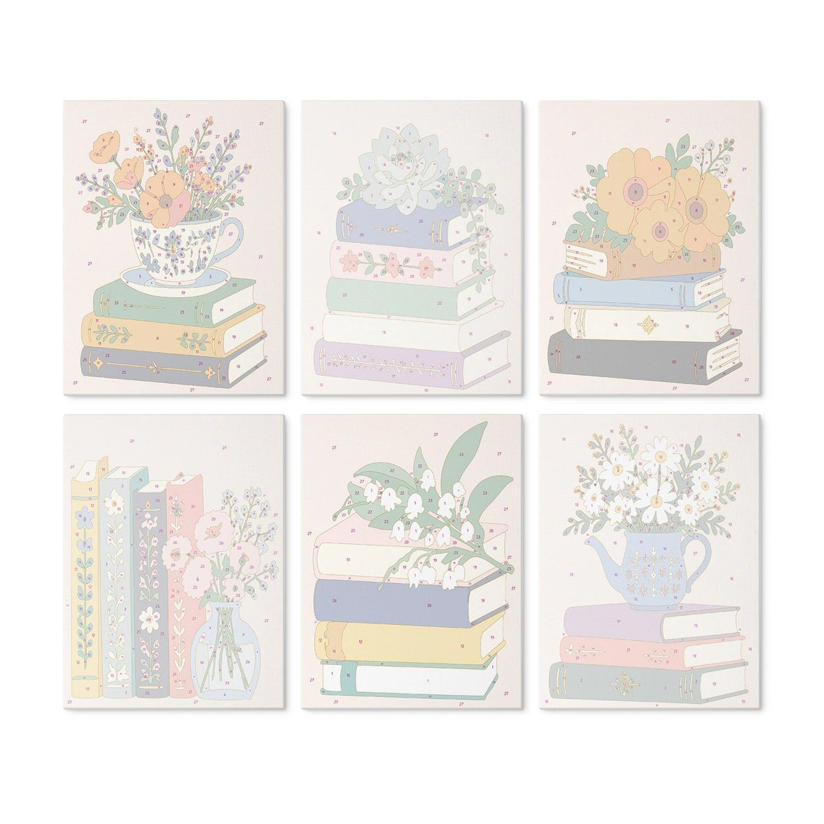 Books & Blooms - Mini Paint by Numbers (6 Pieces) paint by numbers kit