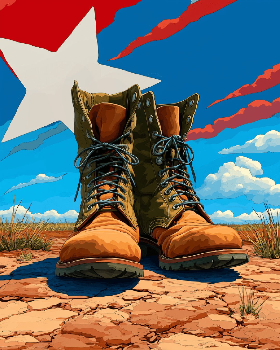 Boots That Stood paint by numbers kit for adults featuring symbolic military boots