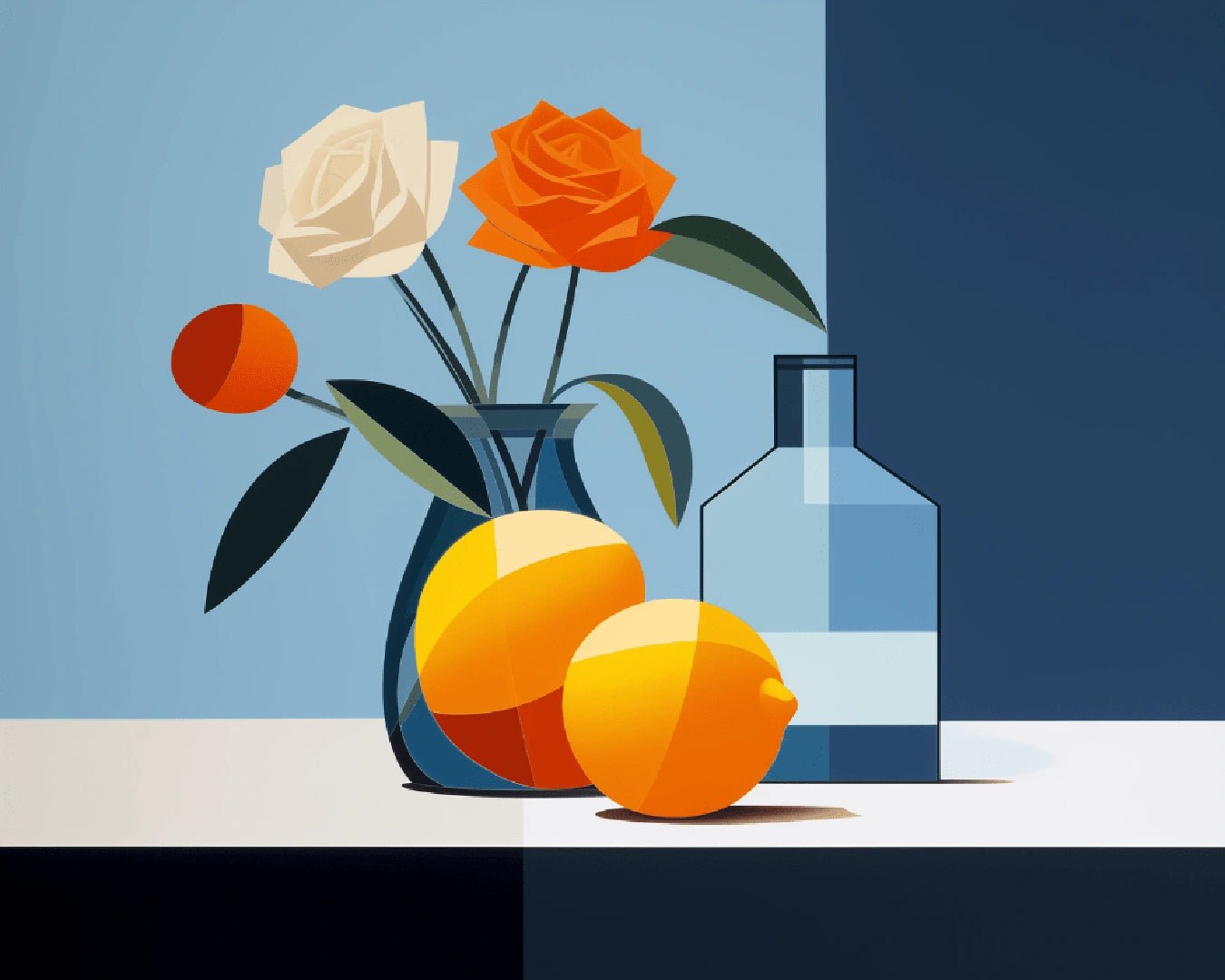 Paint by numbers kit painting for adults showing a serene modern still life painting with citrus fruit and soft tones
