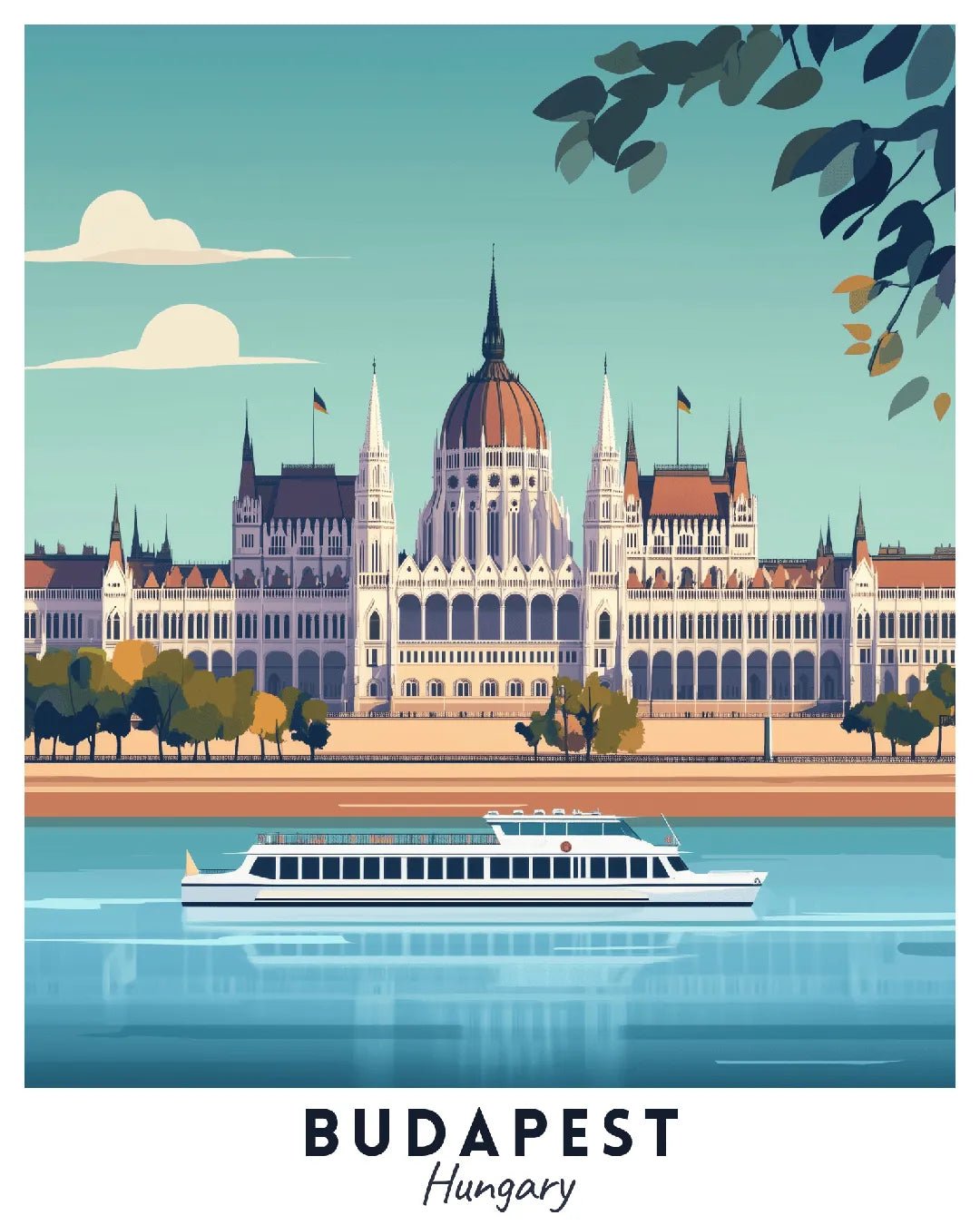 Budapest Hungary Travel Poster Paint by Numbers Kit featuring the Hungarian Parliament along the Danube