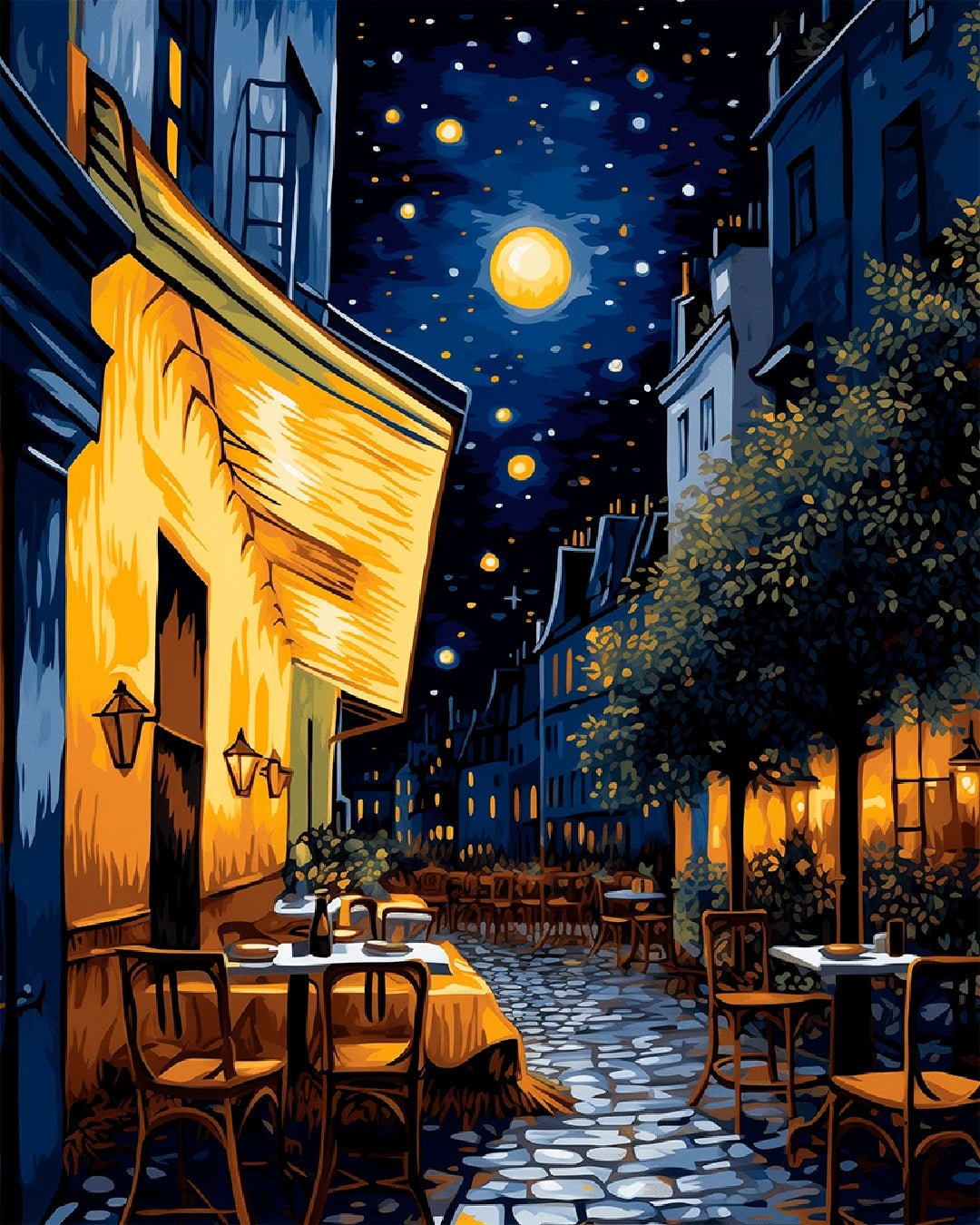 Vincent van Gogh Café Terrace paint by numbers kit canvas painting with outdoor café at night