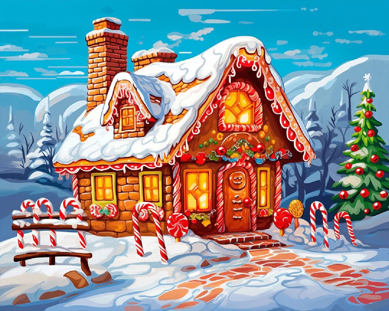 Candy Cane Cottage paint by numbers kit