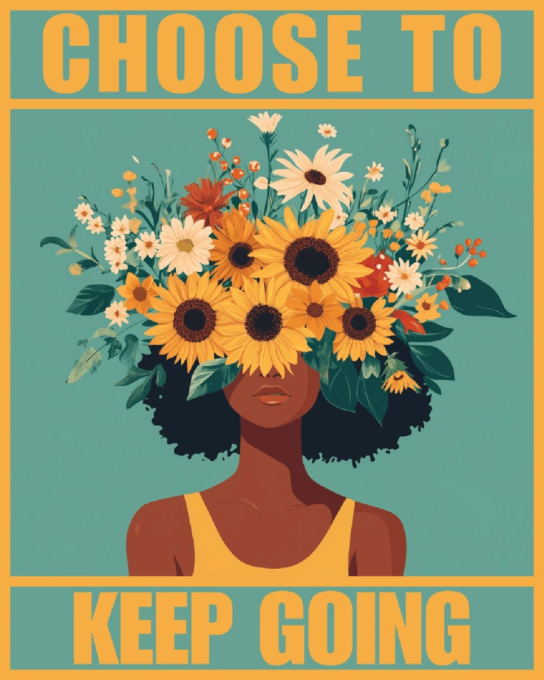 Paint by numbers canvas featuring a floral portrait with the motivational phrase Choose to Keep Going