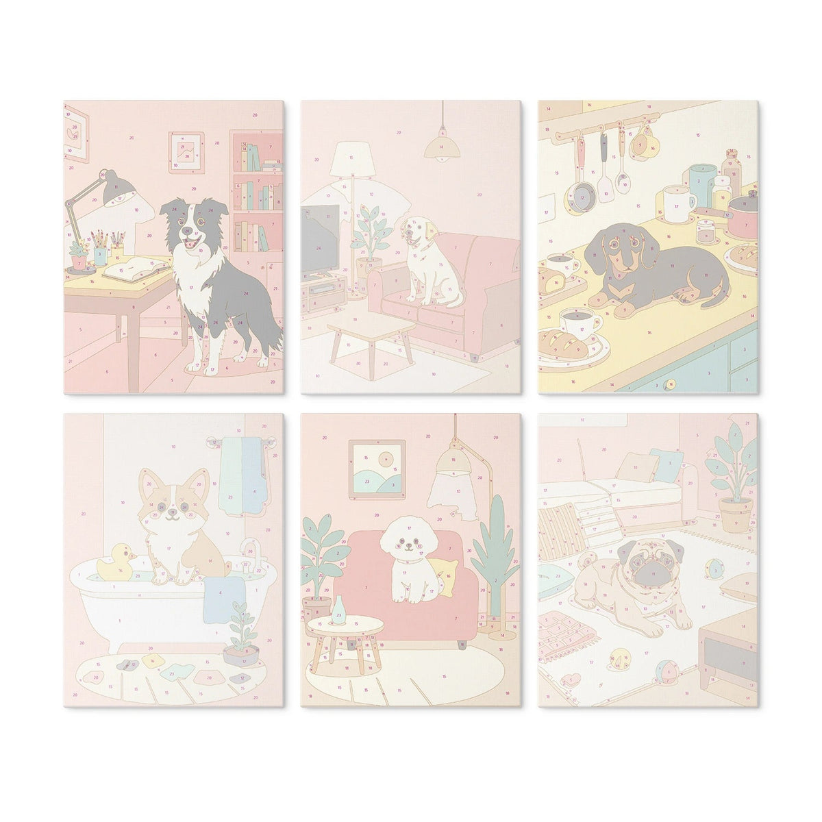 Cozy Dog Days - Mini Paint by Numbers (6 Pieces) paint by numbers kit