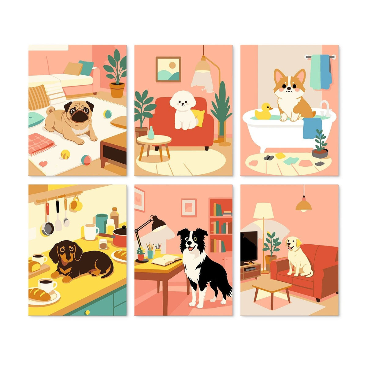 Cozy Dog Days - Mini Paint by Numbers (6 Pieces) paint by numbers kit