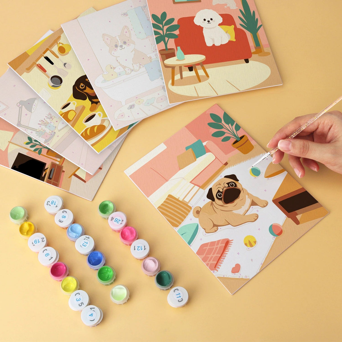 Cozy Dog Days - Mini Paint by Numbers (6 Pieces) paint by numbers kit