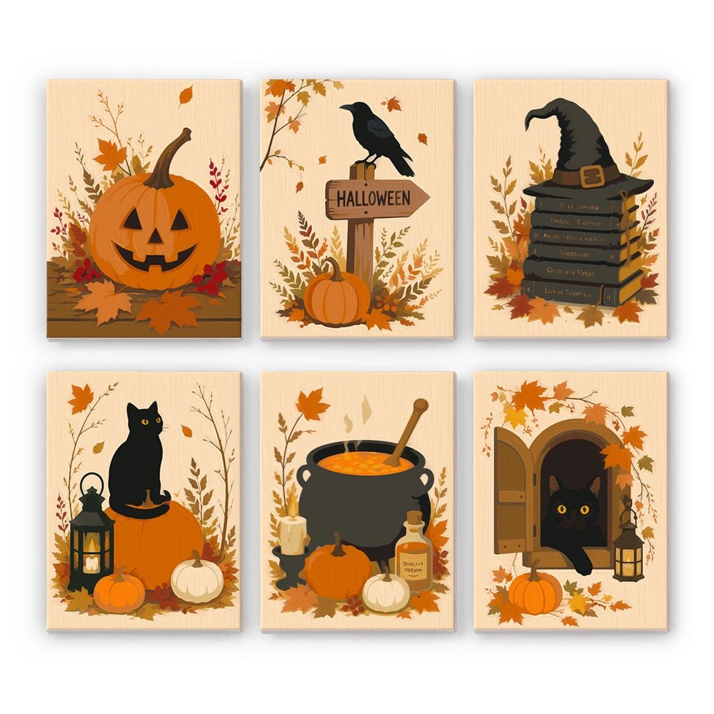 Cozy Halloween Harvest - Mini Paint by Numbers (6 Pieces) paint by numbers kit