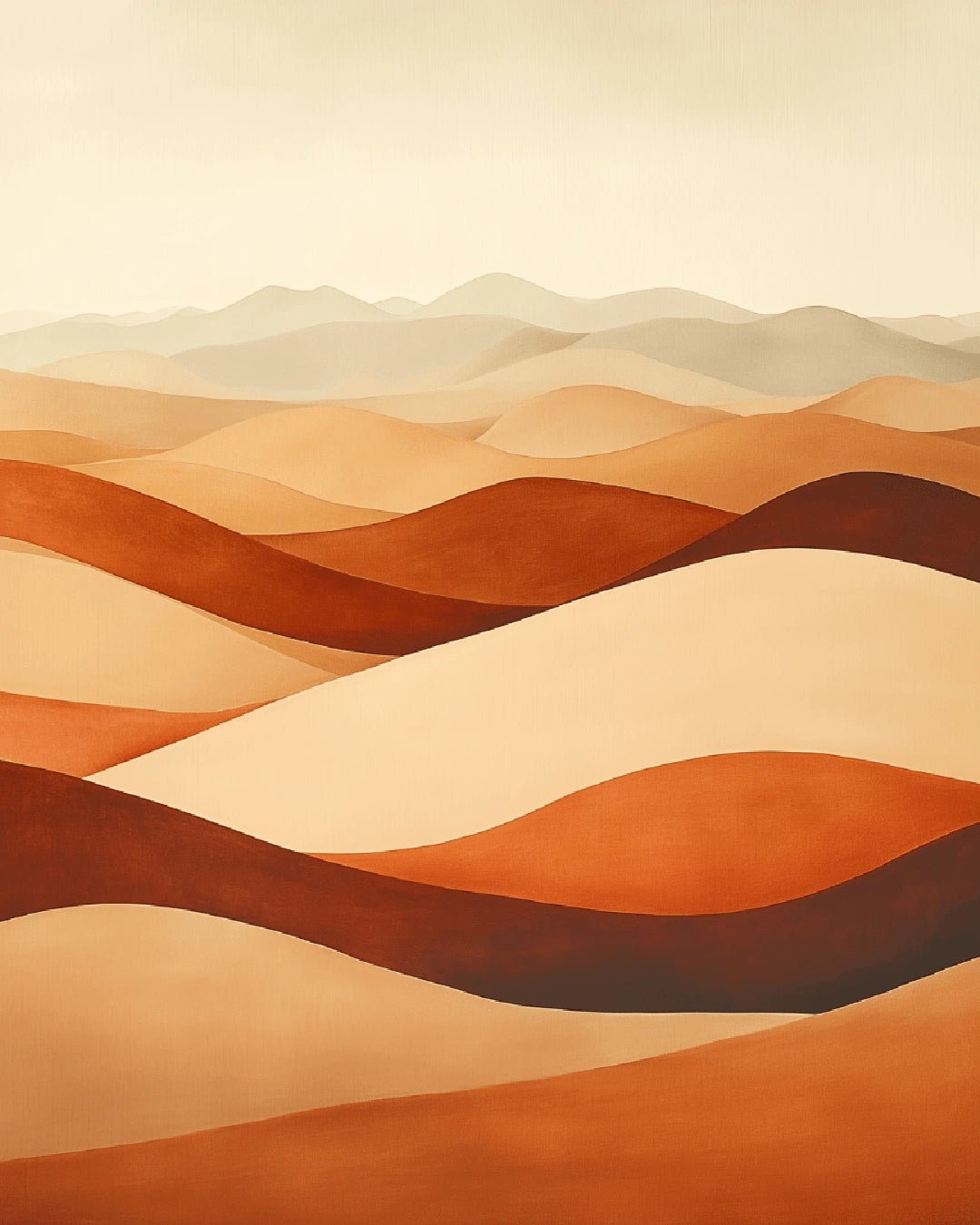 Minimalist paint by numbers kit canvas painting showing layered desert dunes in warm tones