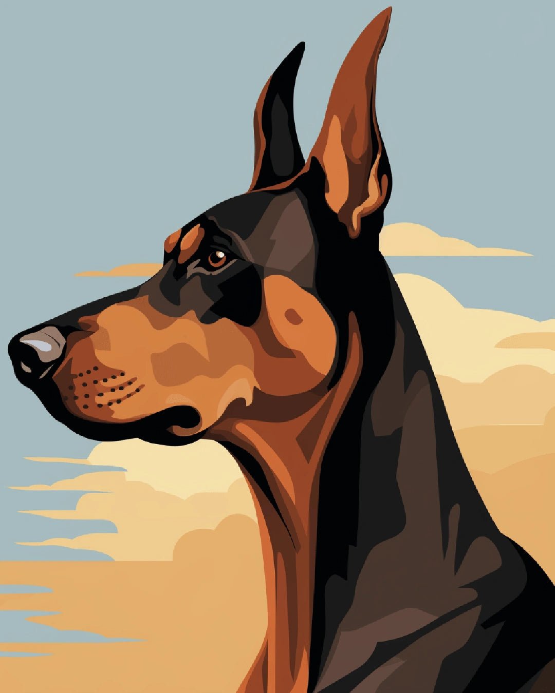 Animal paint by numbers kit canvas painting featuring a focused Doberman Pinscher dog portrait