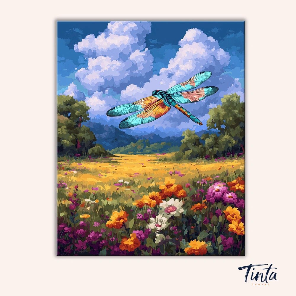 Dragonfly Flower Field paint by numbers kit