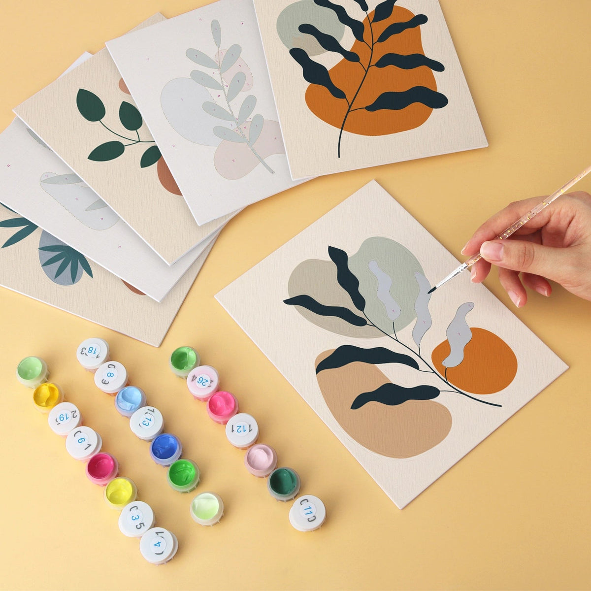 Earthy Botanicals - Mini Paint by Numbers (6 Pieces) paint by numbers kit