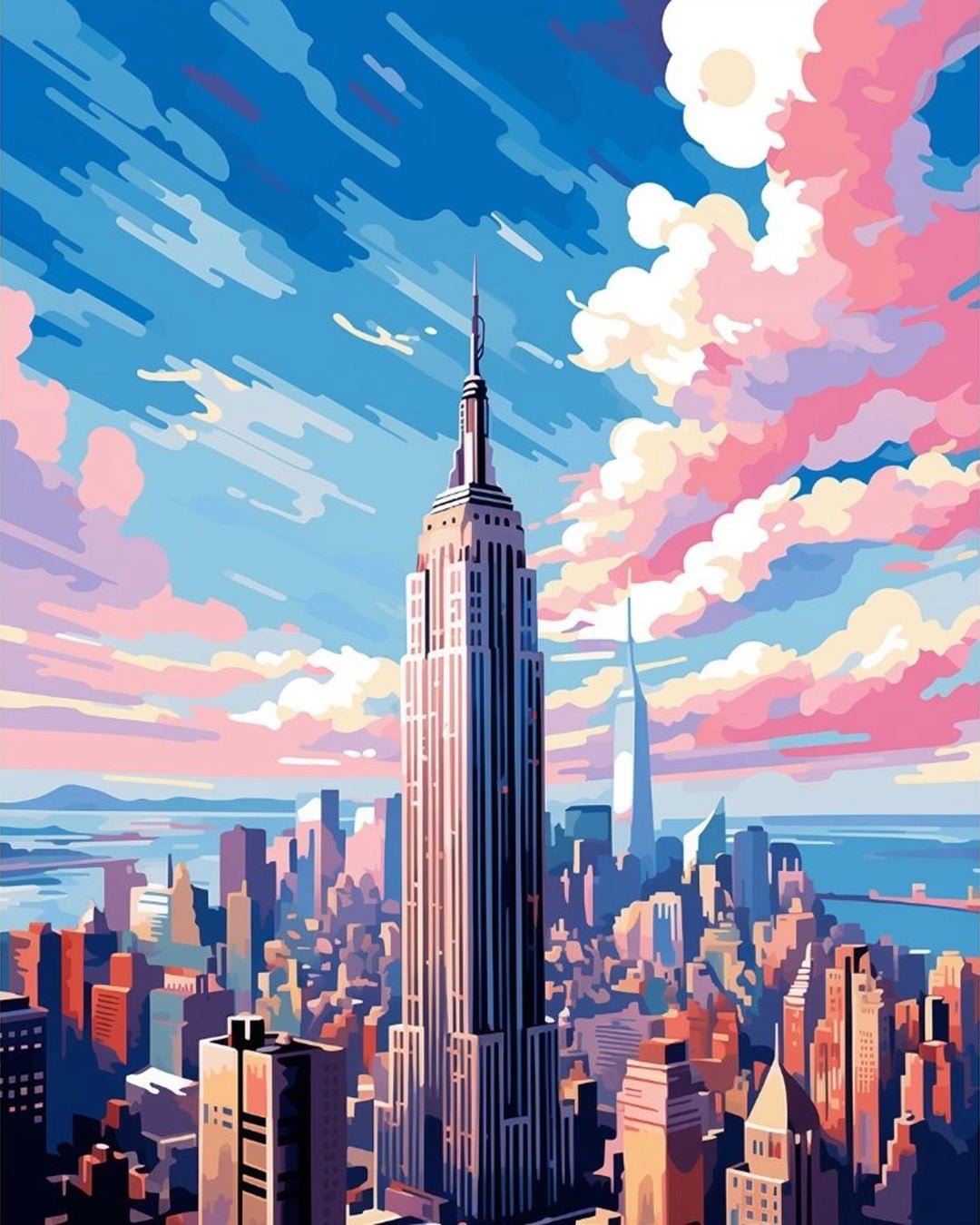 New York cityscape paint by numbers kit canvas painting featuring the Empire State Building