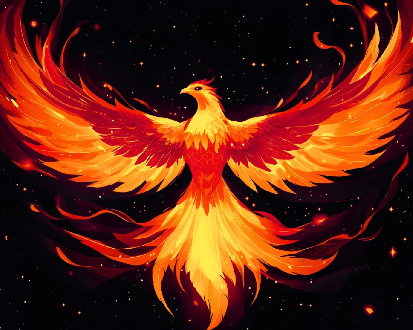 Fantasy fire bird paint by numbers kit canvas painting featuring a radiant phoenix in warm flame tones