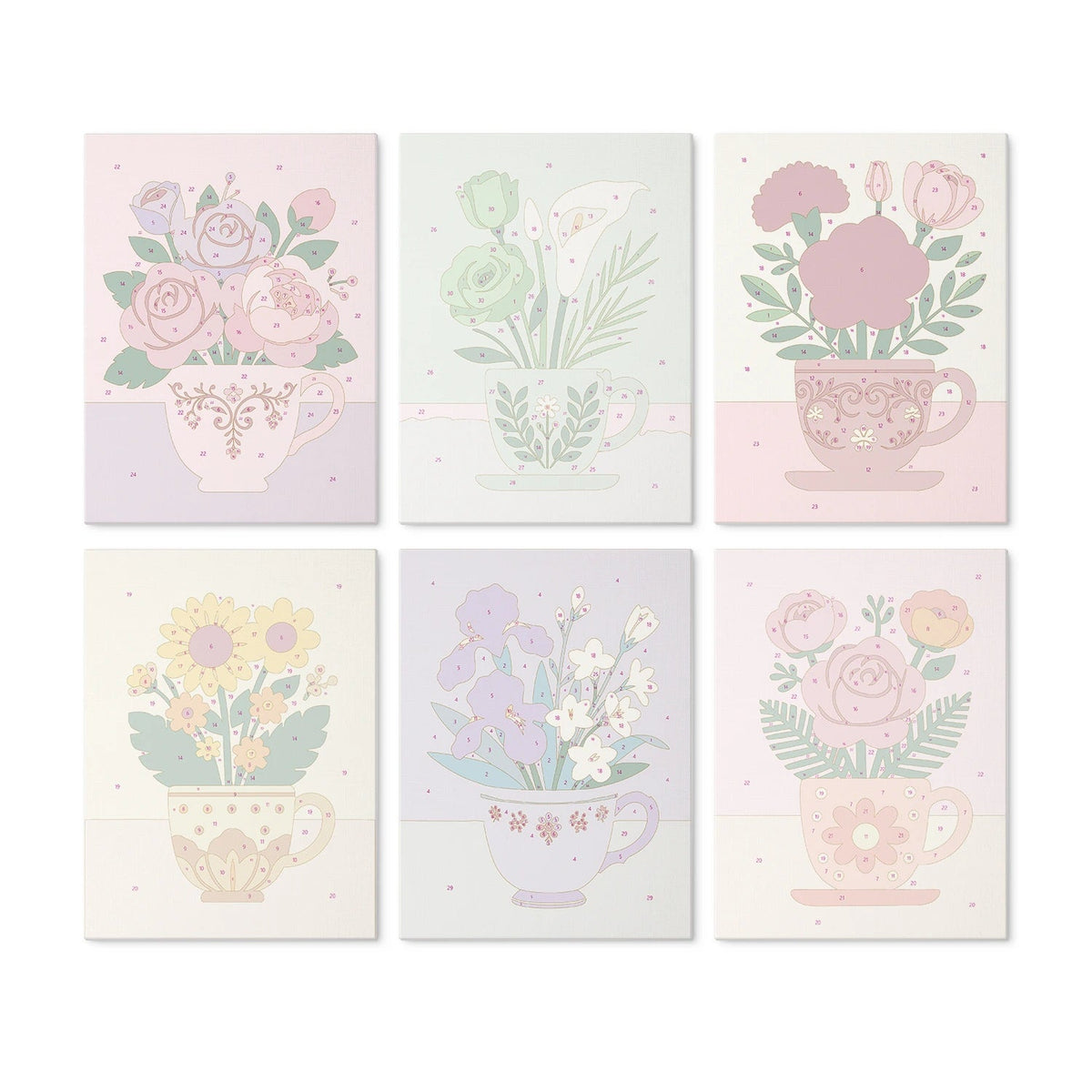 Floral Teacups - Mini Paint by Numbers (6 Pieces) paint by numbers kit