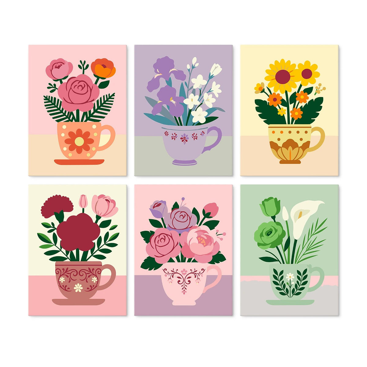 Floral Teacups - Mini Paint by Numbers (6 Pieces) paint by numbers kit