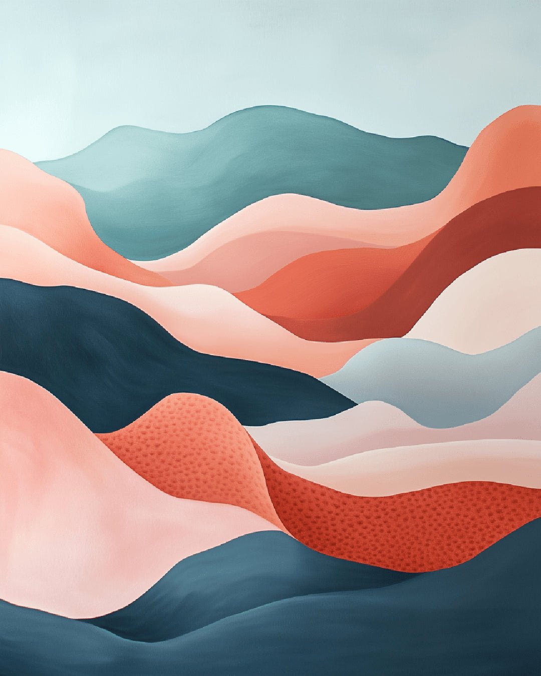 Gentle Drift paint by numbers kit featuring abstract flowing layers in soft blush, teal, and earthy tones