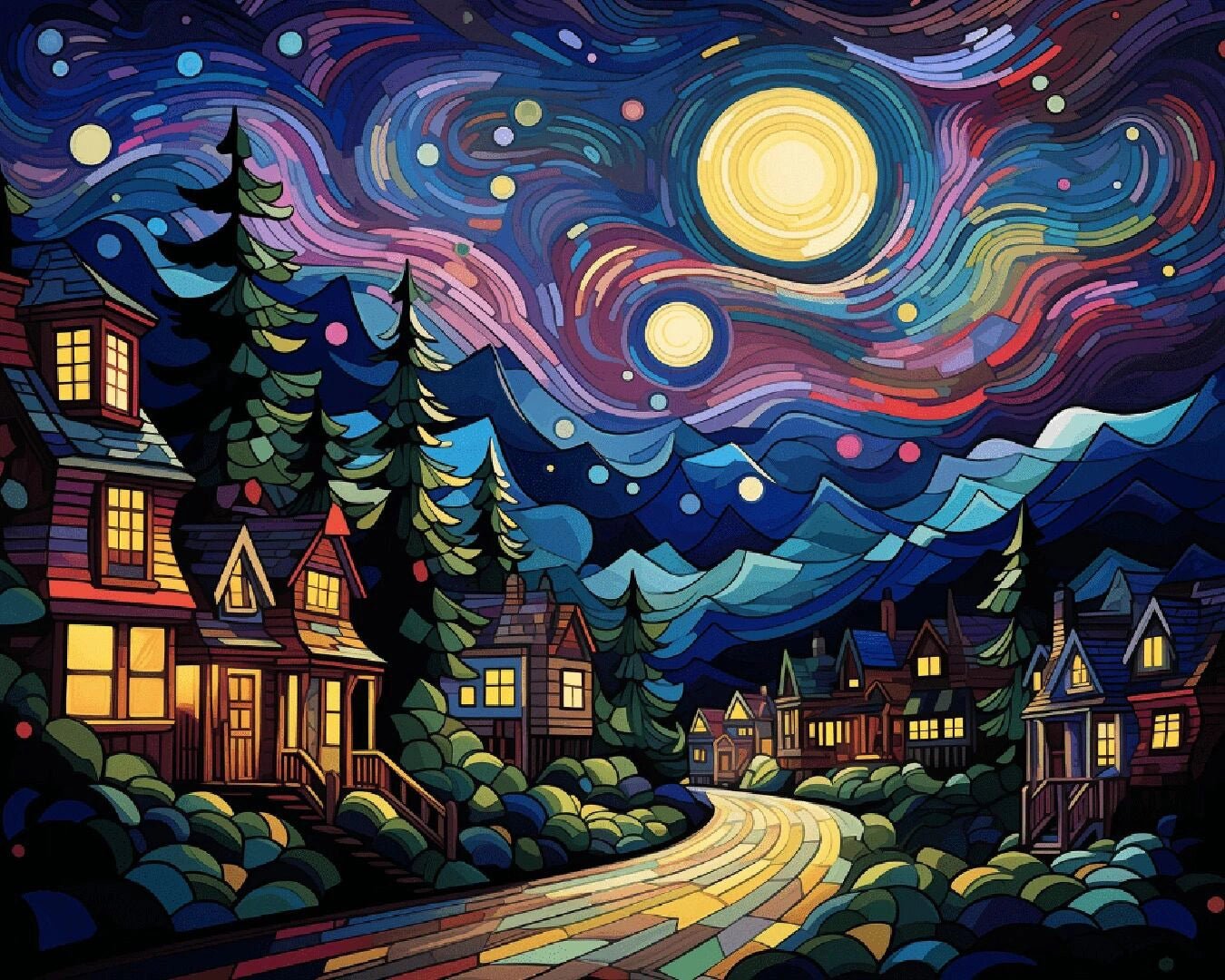 Glowing Night Road paint by numbers kit