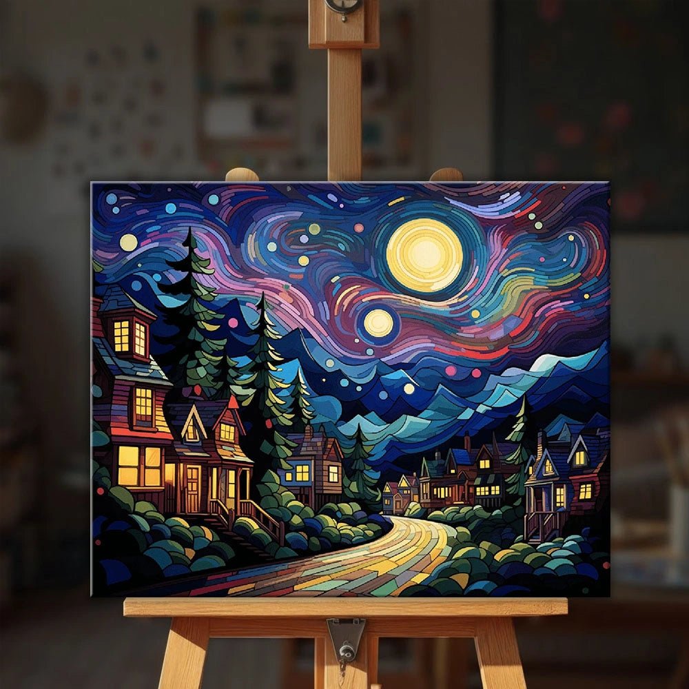 Glowing Night Road paint by numbers kit