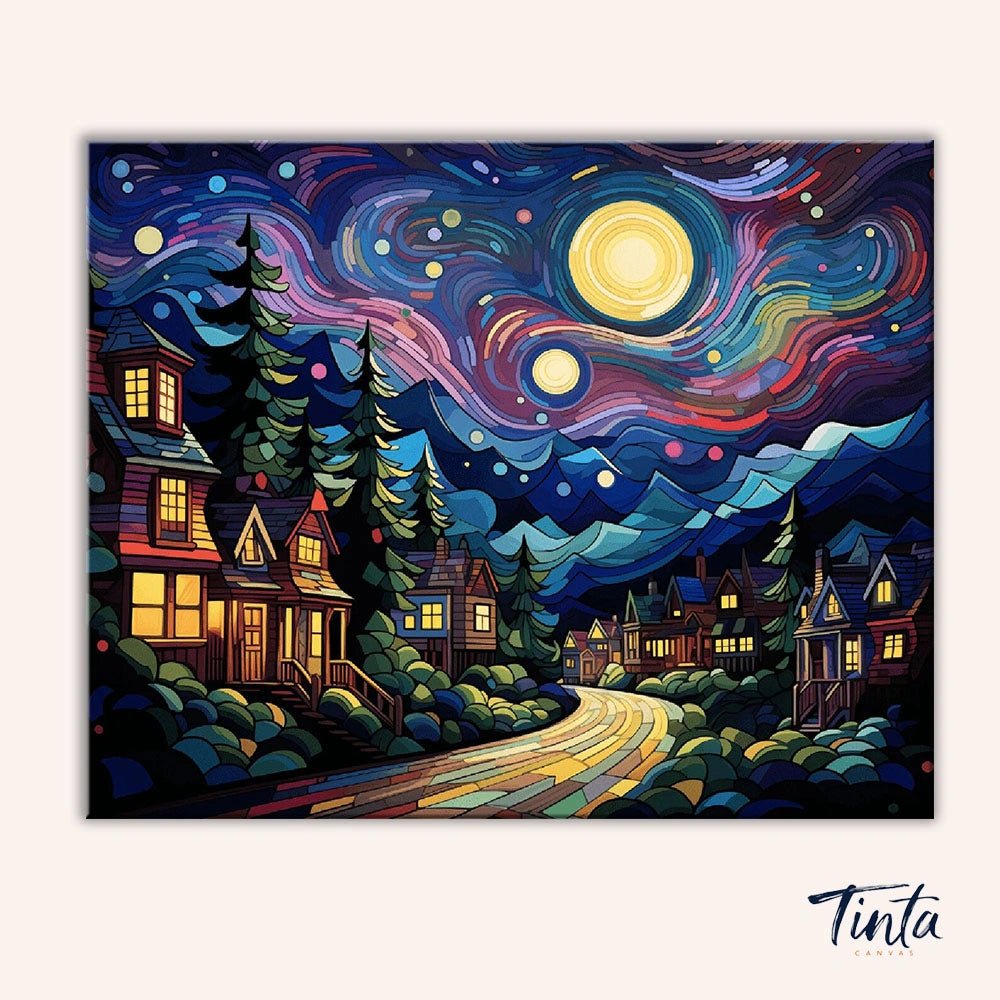 Glowing Night Road paint by numbers kit