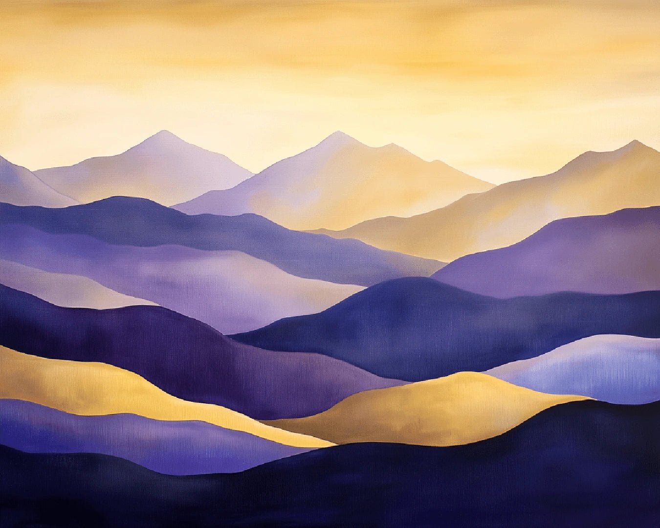 Canvas abstract landscape paint by numbers kit for adults with flowing layered hills and calm golden tones by Tinta Canvas