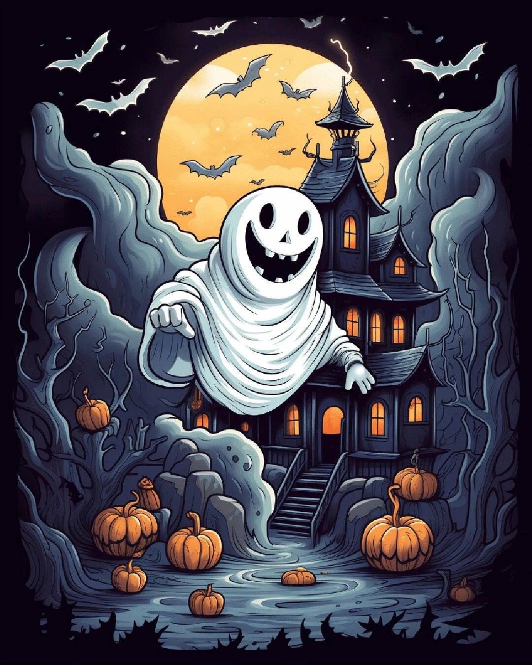 Haunted House Night paint by numbers kit