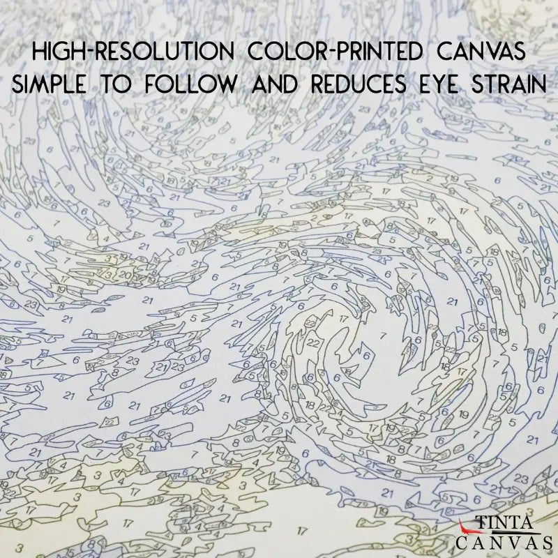 High resolution color printed paint by numbers canvas with clear numbered sections for easy painting